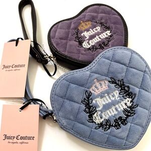 Juicy Couture Heart Wristlet Wallet 2pc Velour Quilted Zip Around NWT